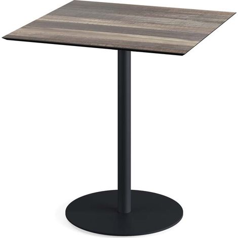 Urban table de bistrot avec piètement noir + plateau HPL Tropical Wood 70x70 cm - Feros