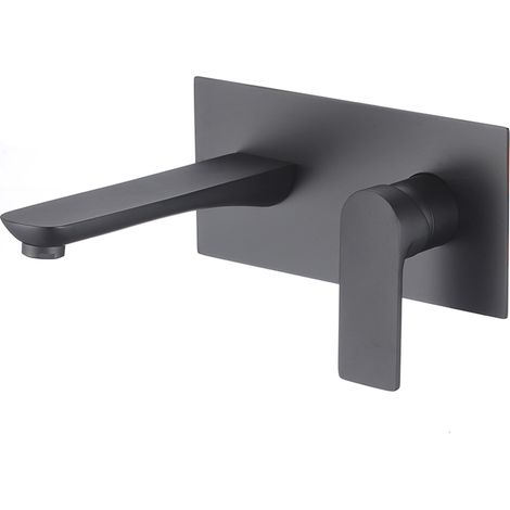 VALAZ Grifo de lavabo empotrado ovalado con embellecedor cuadrado negro mate serie sil (1/2)
