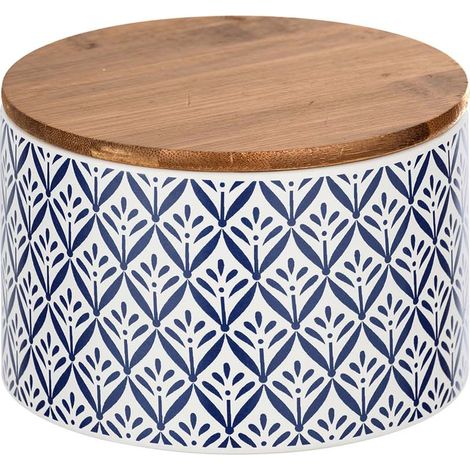 WENKO Scatola per la conservazione in ceramica ermetica con coperchio in bambù, Lorca, Capacità 0,75 l, Ceramica - Bambù, Ø 14x9,5 cm, multicolore (1/4)