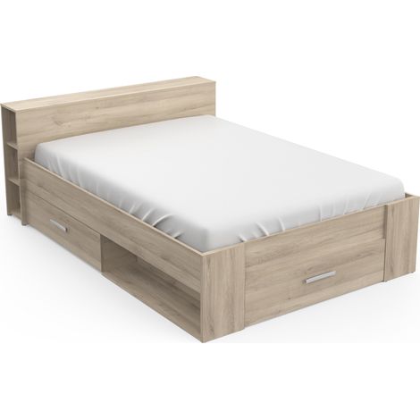Lit adulte coloris chêne kronberg - longueur 150 x profondeur 226 x hauteur 74 cm -PEGANE-