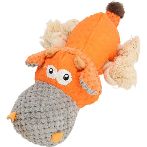 Jouet à mâcher interactif pour chien, en forme d'hippopotame, lavable et en peluche, pour l'intérieur et l'extérieur. Idéal pour lutter contre l'ennui. (1/5)