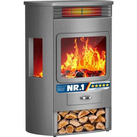 KESSER® Elektrokamin Prio mit Heizung, WiFi/App, 1900 W - Xtra-Large, Grau