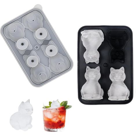 Moule à glaçons 3D Chat avec couvercle, Silicone, Lot de 4, Sans BPA