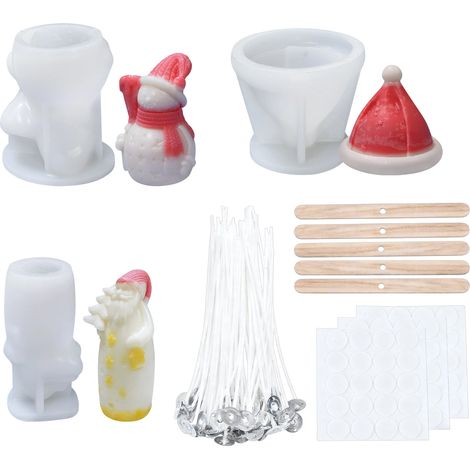 Moule En Silicone - Forme De Bougie 3D Sapin De Noel Bonhomme De Neige Et Bonnet De Noel - Pour Fabrication De Bougies Ou Objets En Platre - Lot De 3 (1/5)