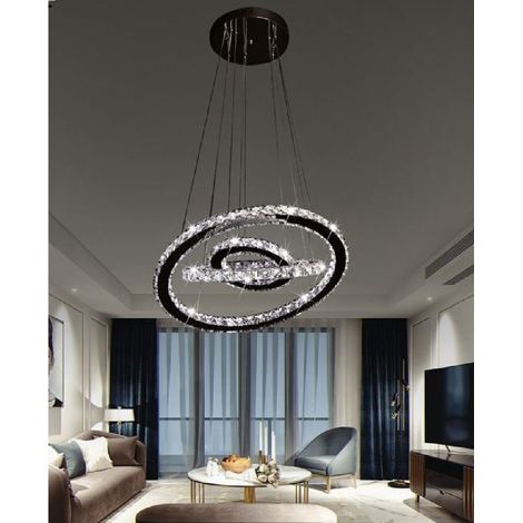 TrAdE Shop Traesio - Lampadario Led Sospensione 55w 3 Anelli Cristalli Acrilico Luce 6500k 4000k B50 - -Bianco Freddo      -