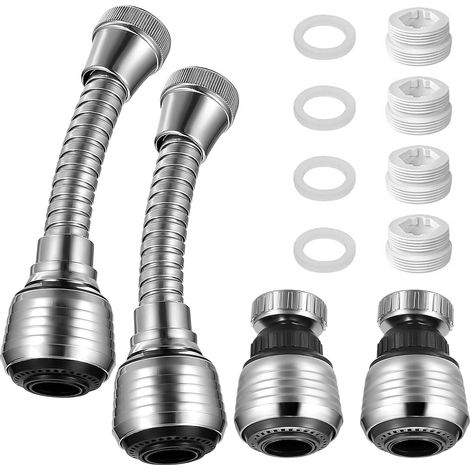 Douchette Robinet Cuisine,4 PCS Douchette et Mousseur Robinet Cuisine Flexible Pivotant à 360° Rallonge Embout Aérateur Économie d'Eau Adaptateur pour Évier de Cuisine et Salle de Bain (1/5)
