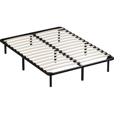 Cadre de lit 140x190 cm bois massif, sommier lattes inclus, lit double avec pieds, espace de rangement sous le lit, noir (1/5)
