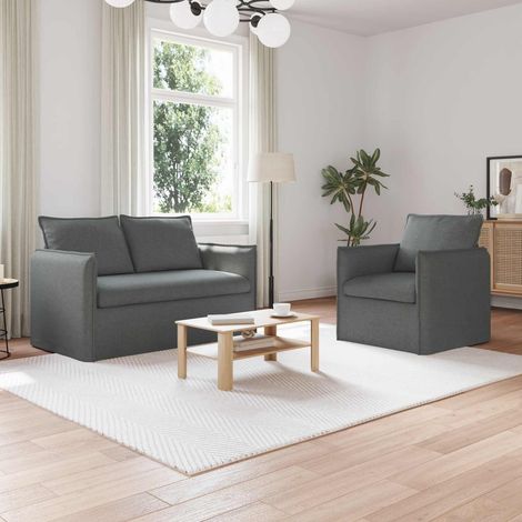 Sofa Set 2 pcs Dunkelgrau 136 x 82 x 85 cm Stoff (1/5)