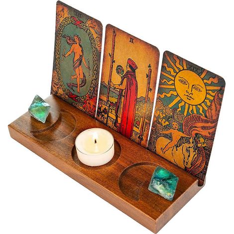 Tarotkartenhalter aus Holz, Kristallstein, Mond- und Stern-Display-Organizer für Zuhause und Büro, Kerzenaufbewahrung, Tarot-Lesezubehör