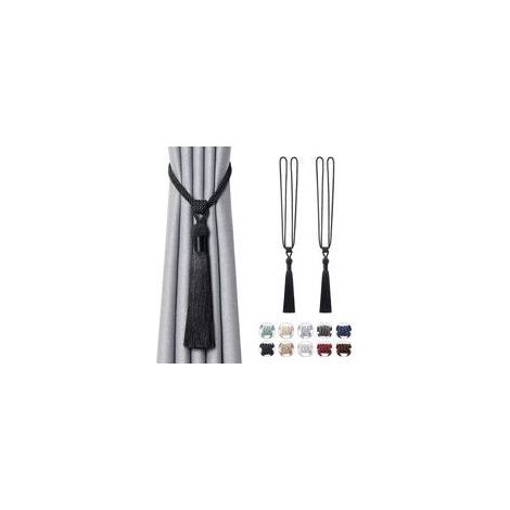 Lot Embrasse de rideaux longues à pompons, faites à la main en corde tressée avec nœuds européens pour décoration de fenêtre et bureau (1/5)