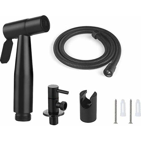 Kit de douchette pour WC comprenant un tuyau de 1,5 m et un support avec adaptateurs G1/2, couleur noire. (1/4)