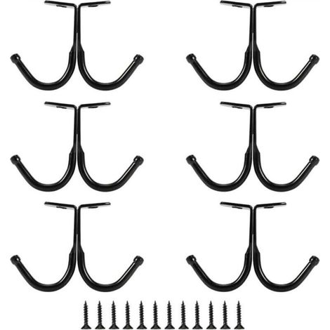 Lot de 6 crochets et branches doubles - Crochets pour manteaux sous étagère, porte-serviettes de salle de bain (noir) (1/4)