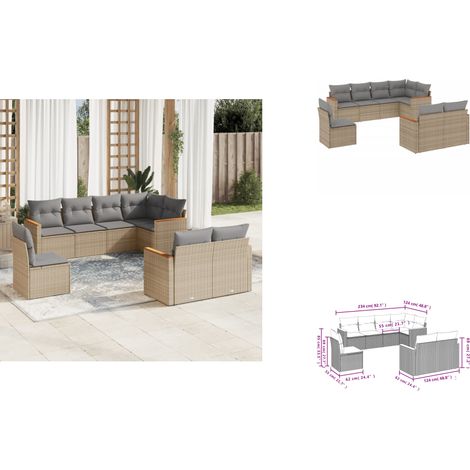 The Living Store 8-tlg. Garten-Sofagarnitur mit Kissen Beige Poly Rattan - Rattan (1/3)