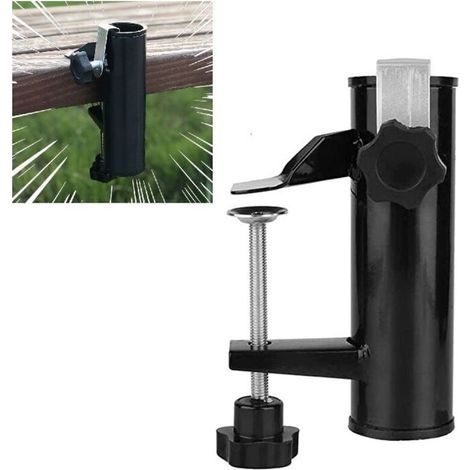 Supporto per ombrellone da balcone, pinza per ringhiera, accessorio di fissaggio per tavolo, terrazza o balcone - compatibile con pali da Ø 19-38 mm - LIAIKI (1/5)