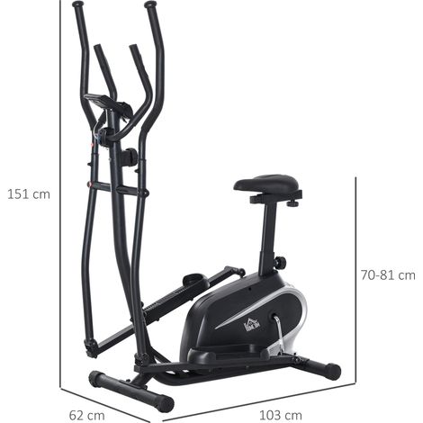 Vélo elliptique magnétique pour usage domestique avec écran LCD, 8 niveaux de résistance et siège réglable, 103 x 62 x 151 cm, noir (1/5)