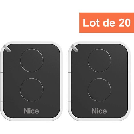 Pack de 20 Télécommande Nice Era ON2E ON2 – Code de roulement - Transmetteur de porte et de garage – 2 canaux, Fréquence 433,92 MHz, Noir/Blanc – Compatible avec Nice Motorisation (1/3)