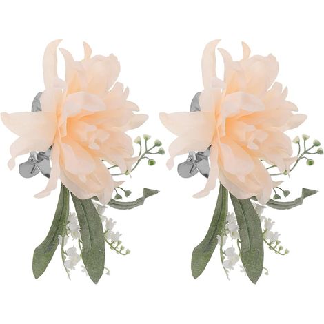 Lot de 2 Pinces à Rideaux à Motifs Floraux en Tissu, Couleur Beige Doux, Embrasses Décoratives pour Salon et Chambre, Fixation Sécurisée pour Rideaux et Voilages, Style Bohème (1/5)