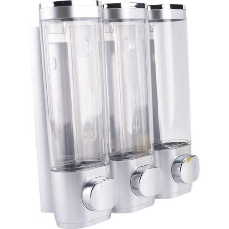 3-in-1 Wandmontierter Duschpumpenspender und Organizer für Badezimmer – geeignet für Shampoo, Spülung usw. – Silber, transparent (1/5)