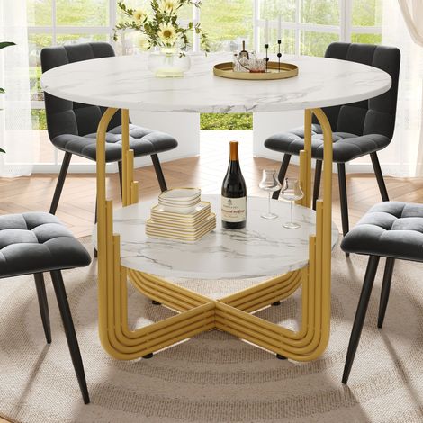 MEUBLIV Table à manger ronde 80x80x76 cm doré – rangement inférieur et pieds réglables (1/5)