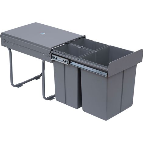 Poubelle coulissante encastrable 40L avec 3 bacs amovibles pour meuble de 40 cm, gris (1/5)