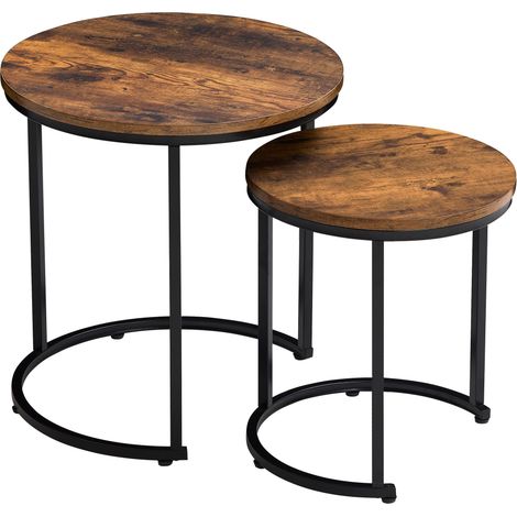Brooklyn Round Nest of Tables Set of 2 MDF Wood Coffee Side End Table, Dark-Wood (1/5)
