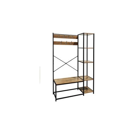 Portemanteau Industrial 110 x 40 x H 180 cm en M�tal Noir et Grillage avec Plateaux en MDF