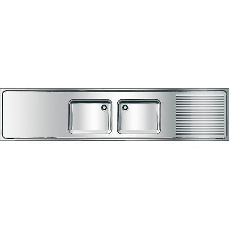 KWC Gewerbespüle, MAXIMA, Edelstahl, 2 Becken, 2600x432x600 mm, Tropfteil Re (1/2)