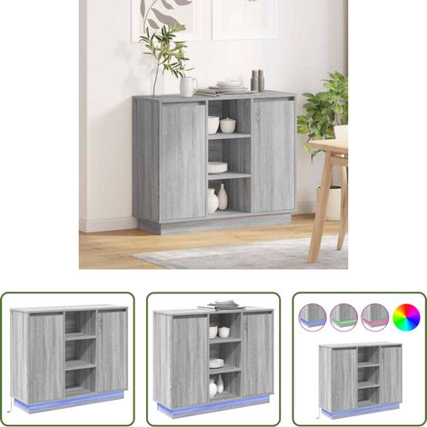 vidaXL Wohnzimmermöbel -  LED-Sideboard Graues Sonoma 90 x 32 x 75 cm Holzwerkstoff (1/5)