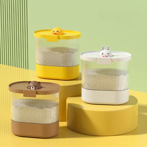 Seau à riz étanche à l'humidité, en PP/PET épais, pour le stockage de céréales, farine, nourriture pour chien, L, Lapin Blanc (1/5)