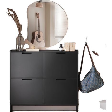 Scarpiera con 4 scomparti pieghevoli, design compatto, colore nero. (1/2)