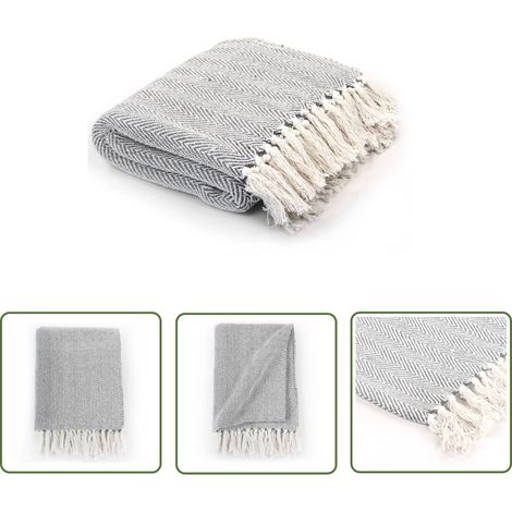 The Living Store Couverture coton à chevrons 160x210 cm Gris - Couverture En Coton - Plaid Gris - Couverture Douce - Décoration Intérieure - Couvertures Confortables (1/5)