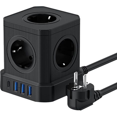 Steckdosenleiste (16A/4000W) 5 Französische Steckdosen mit 3 USB Ports und 1 Type-C Port, Blitzschutz- und Überspannungsschutz-Steckdosenleiste mit Schalter, 2M Kabelfür Zuhause Büro,Reise