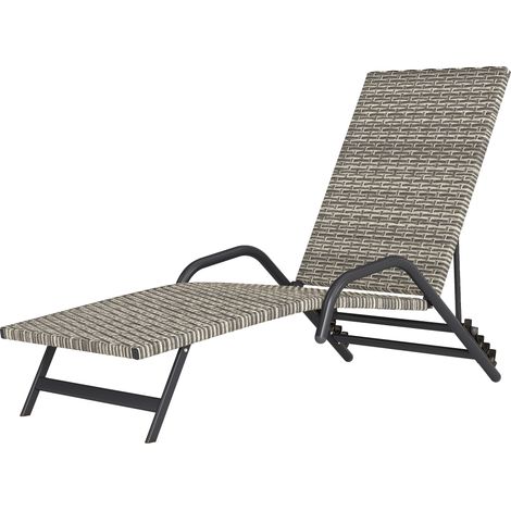 Chaise longue bain de soleil résine tressée inclinable réglable 4 niveaux forme S marron 156x62x96cm