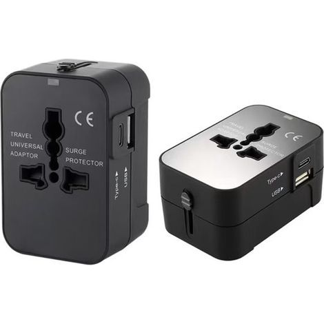 Universal global adapter with USB-C and USB ports, 8-pin - Travel adapter - USB plug - International travel adapter for over 150 countries - Black (1/5)