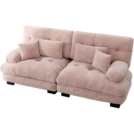Sofá esquinero Cloud de chenilla rosa, 2 plazas, con 2 cojines lumbares y 2 decorativos (1/5)