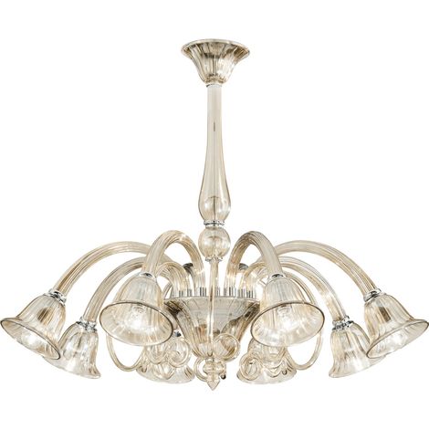 "Lampadario POSEIDON in vetro champagne con otto diffusori"