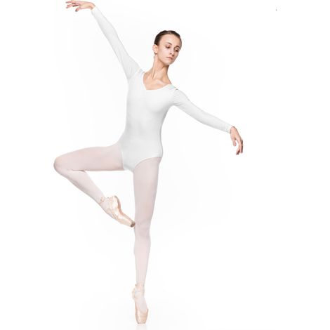 Mirta - body de ballet para mujer para danza, blanco Body de ballet Mirta para danza, gimnasia, blanco S (1/4)