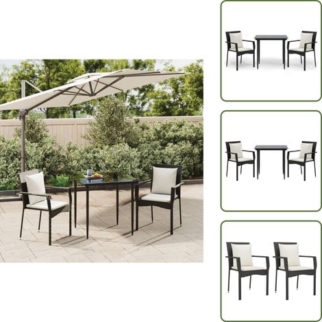 The Living Store Ensemble à manger de jardin avec coussins 3 pcs Noir - Table de jardin (1/5)