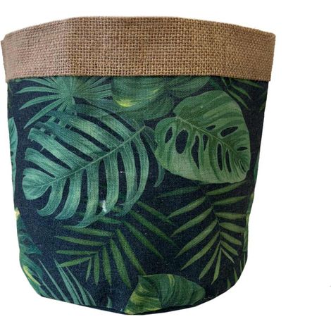 Cache-pot en jute motifs géométriques sur fond noir