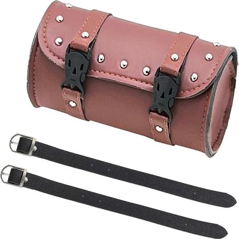 Sacoche de guidon moto étanche en cuir PU ronde marron dimensions 21 x 105 cm (1/5)