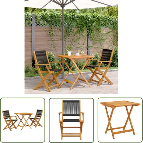The Living Store Ensemble de bistro 3 pcs noir polypropylène et bois massif - Meubles De Jardin - Salon De Jardin - Set De Bistro - Mobilier Extérieur - Acacia Massif (1/5)
