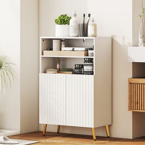 Meuble-lavabo moderne avec deux étagères ouvertes et un placard à portes à fermeture douce dimensions : 60 x 31,8 x 93 cm blanc (1/5)