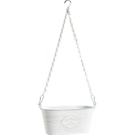 KLVGTIFS PU - Pot de fleurs suspendu en métal - avec crochets et chaîne - convient à la décoration intérieure et extérieure - blanc - 21x14x70cm (1/5)