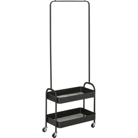 AMXCNOY Porte-manteau sur roues, penderie avec tringle à vêtements, étagère à chaussures, penderie autonome en acier, pour salon, chambre à coucher, chargeable jusqu'à 16 kg, Noir (1/5)