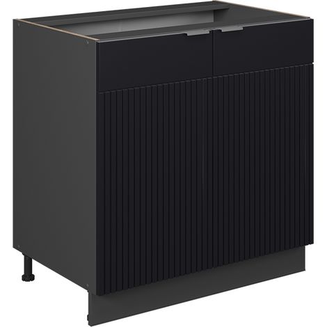 Meuble bas sous-évier Fame-Line, Noir rayé, 80cm avec étagère, sans PT, Vicco