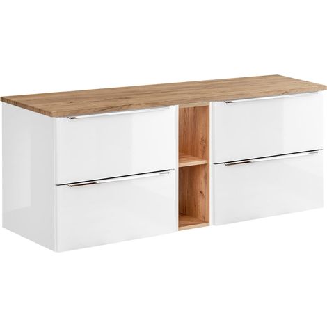 Mueble bajo lavabo 140 cm 2 nichos April Blanco y Madera (1/4)