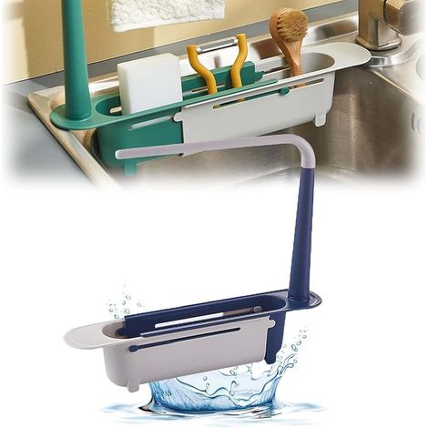 Porte Eponge Evier Cuisine 32-38cm Évolutif Support Eponge Evier Cuisine Réglable Organisateur Evier Creuse Inférieure Range Eponge Evier Porte Éponge pour Placer Chiffons, Éponges (Jaune) (1/5)