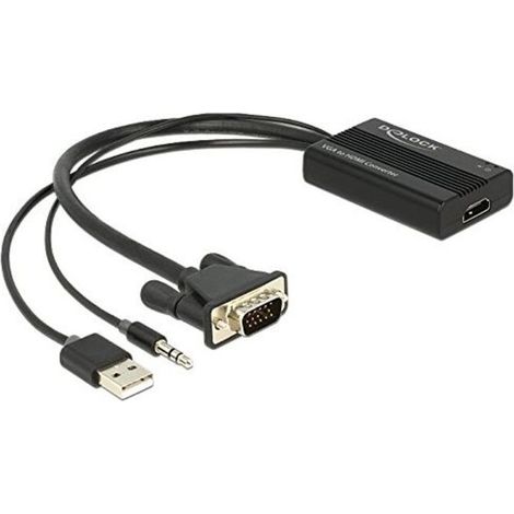 DeLOCK 62597 adaptador de cable de vídeo 0,25 m HDMI tipo A (Estándar) VGA (D-Sub) + 3.5mm + USB Type-A Negro (1/4)