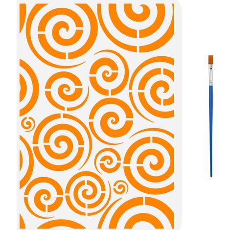 Pochoir de Peinture en Spirale Avec 1 Pinceau en Plastique 21X29.7cm Modèle de Dessin de Motif Tourbillonnant Réutilisable Art Au Trait Connexions Infinies Tourbillons Répétition Pochoir (1/5)