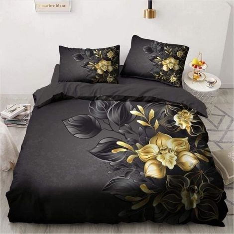 Housse de Couette Fleur d'or de Luxe - Microfibre Premium - Fermeture éclair - 200x200 cm - 2 Taies d'oreiller (1/4)